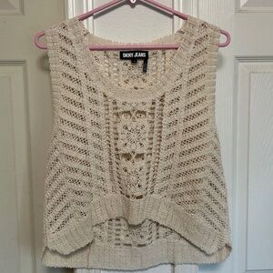 DKNY Sleeveless Cropped Hi Lo Crochet Top